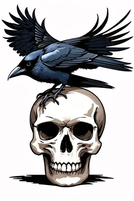 Raven Perched On A Skull