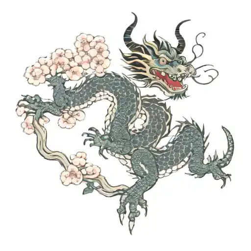 Japanese Dragon And Cherry Blossoms