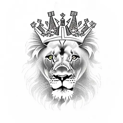 Lion Wearing A Crown Sitting With Six Cubs Sitting Leading Up To A Road With A Family Tree Behind It