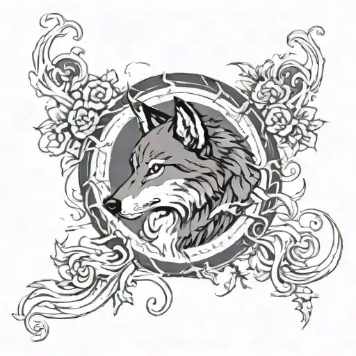 Wolf With Letter S And Vines Around It