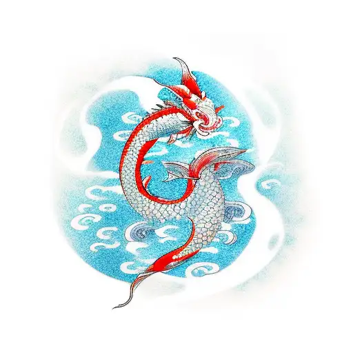 Koi Fish Waves Dragon