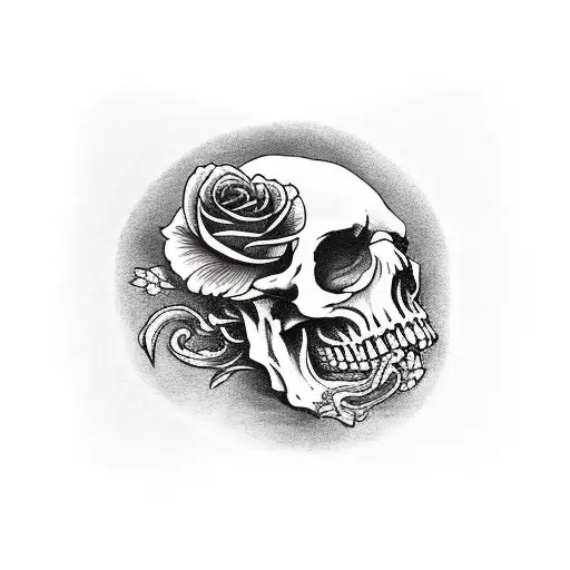 Skelatal Bones From Hand With Black Rose On Top With Centepede Wrapped About Fingers