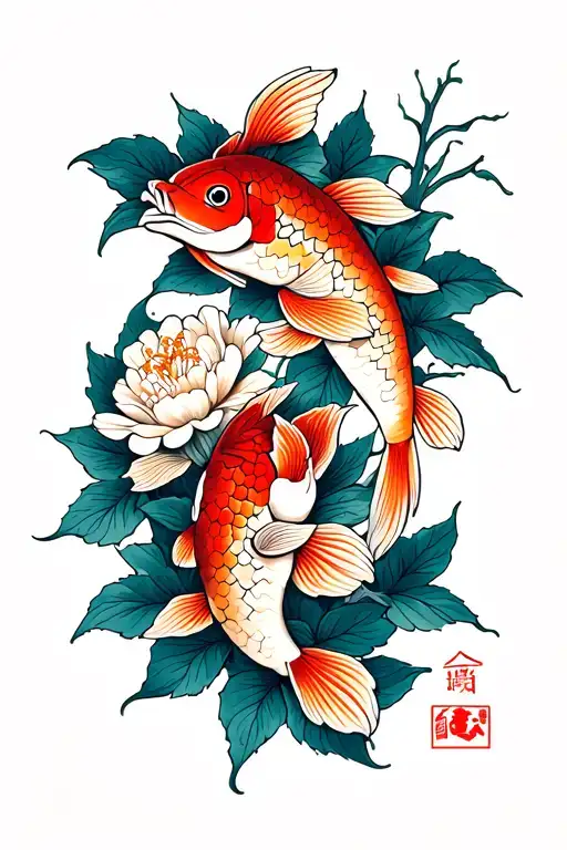 Flower With 2 Carp & A Date Of Birth