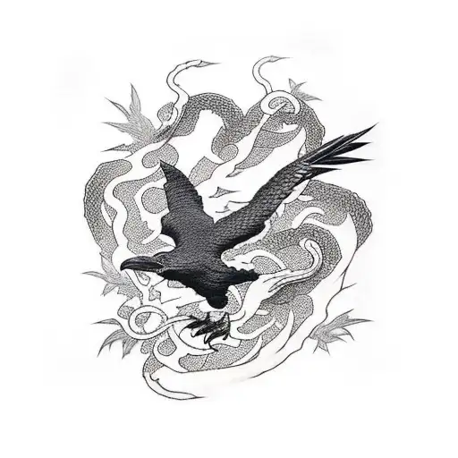 Raven Fighting A Snake