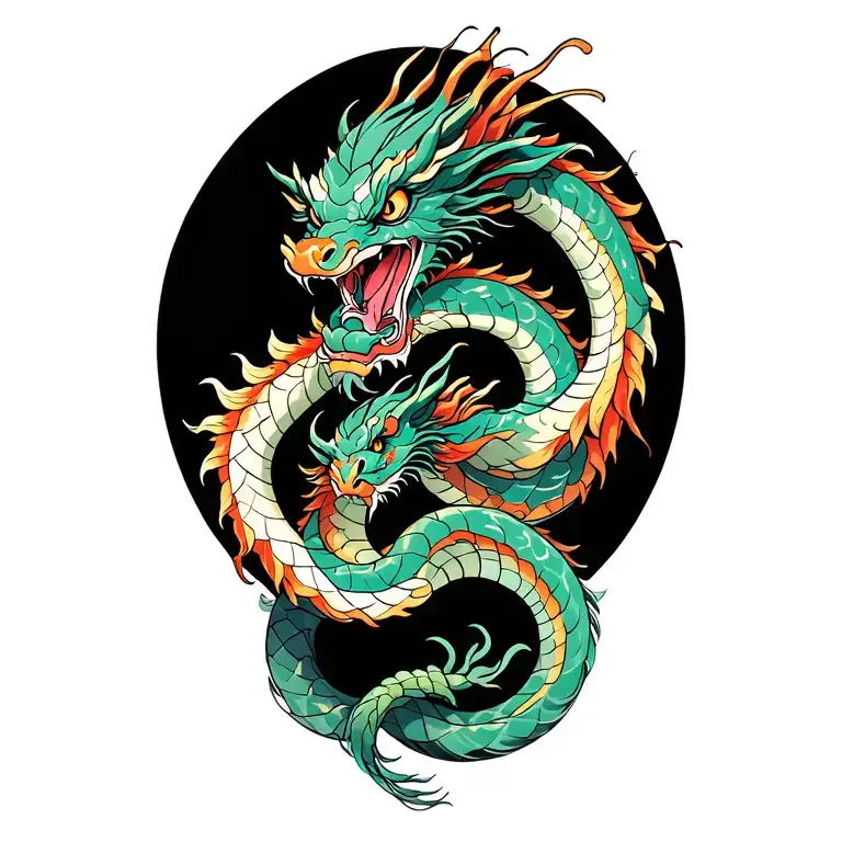 Two Dragons Take Care Of The Snake