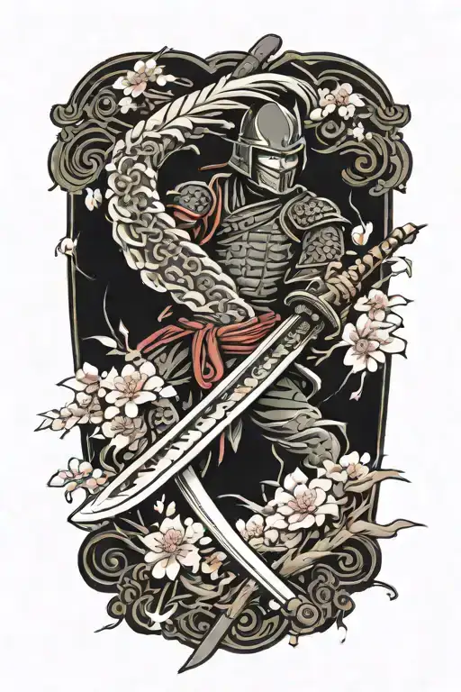 Katana With Sakura Petals Around It