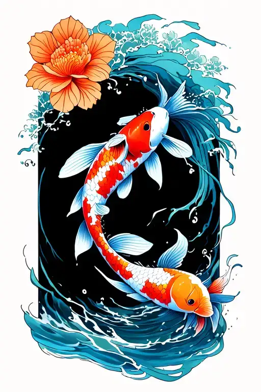 Japanese Koi Fish Swimming Upstream
