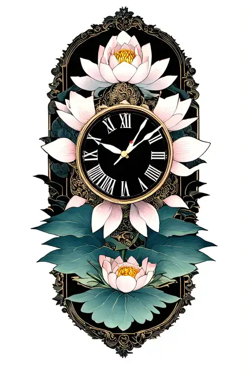 Lotus Flower Centered Inside A Clock Face