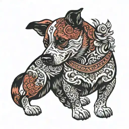 Red Heeler Dog In Irezumi Style