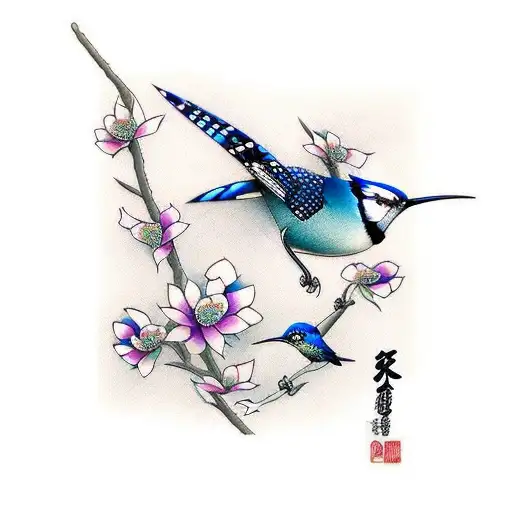 Bluejay And Humming Bird