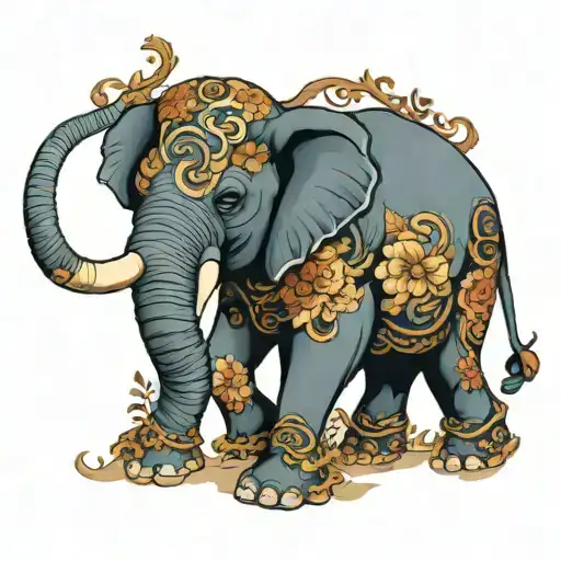 Elephant Adorned With Traditional