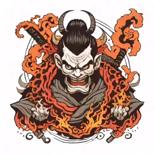 An Oni Samurai With Black Flames