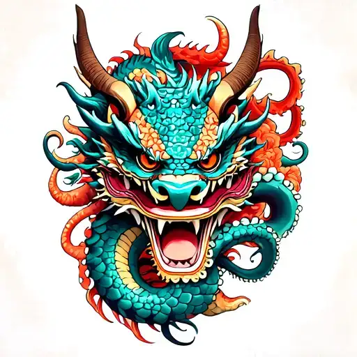 Dragon And Octopus Wrapped An Oni Mask