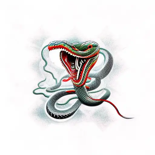 Snake With Red Arua Leaving Its Mouth