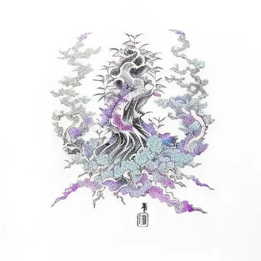 Yggdrasil With Purple Leaves And Ice Blue