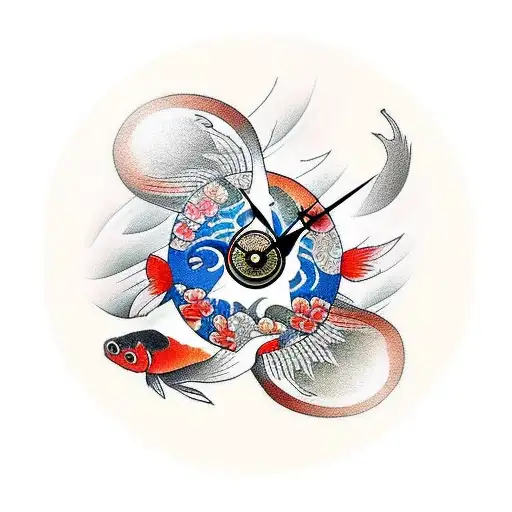 Clock With A Koi Fish In Centre