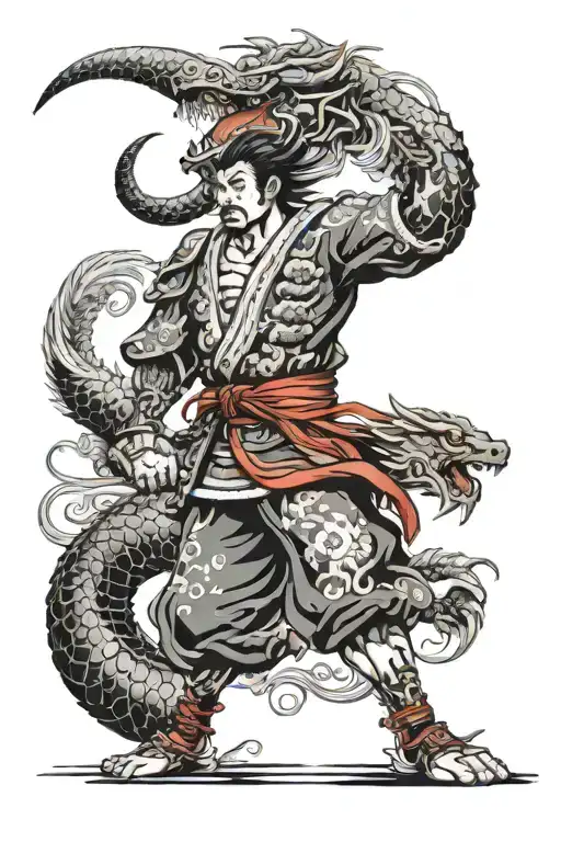 Japan Warrior With A Dragon Flying
