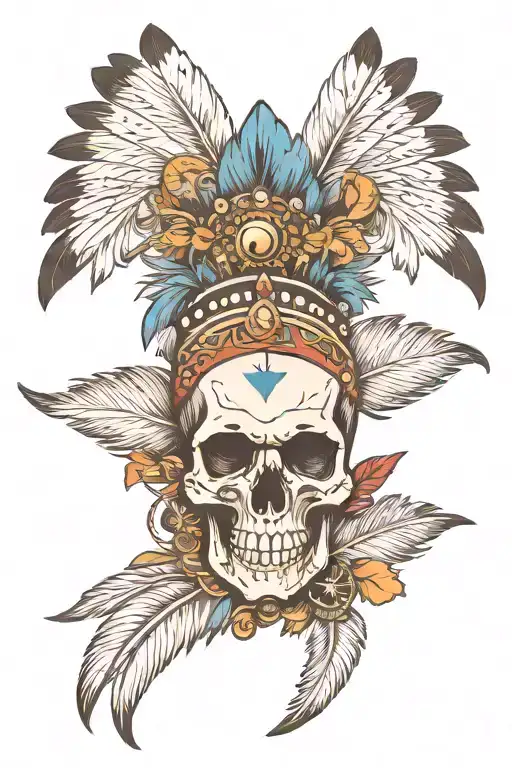 Skull Indian Feathers With Skulls