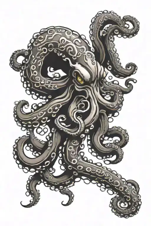 Scary Octopus Tattoo Design With Japanese Theme For Full Colored Lower Arm
