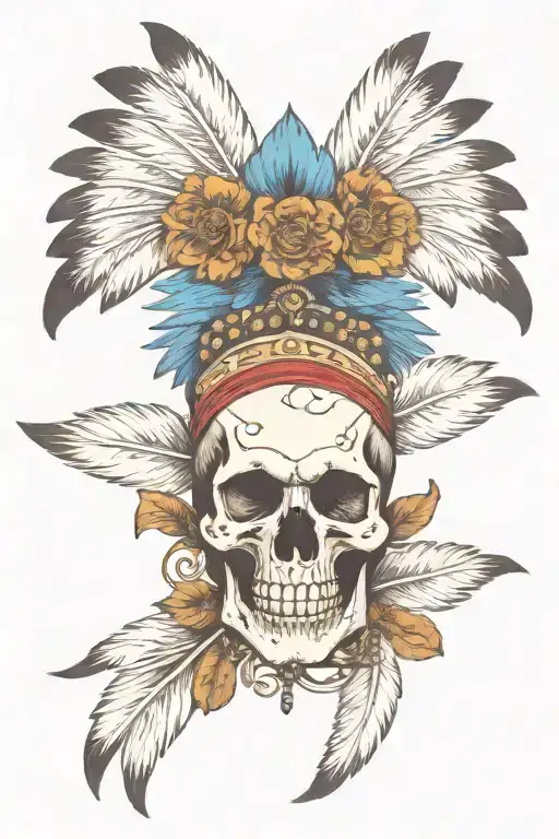 Skull Indian Feathers With Skulls