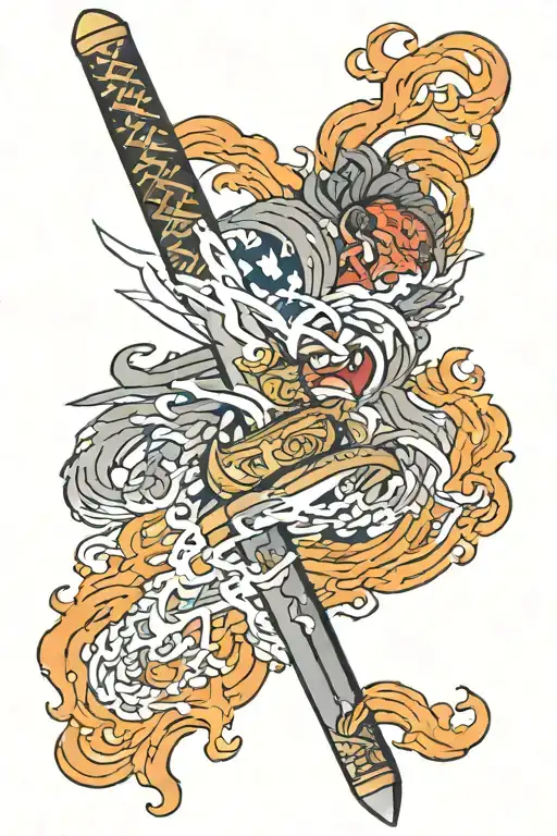 Rangoku's Sword Broken In Half With Fire Around It