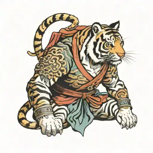Tiger And Samurai Warrior
