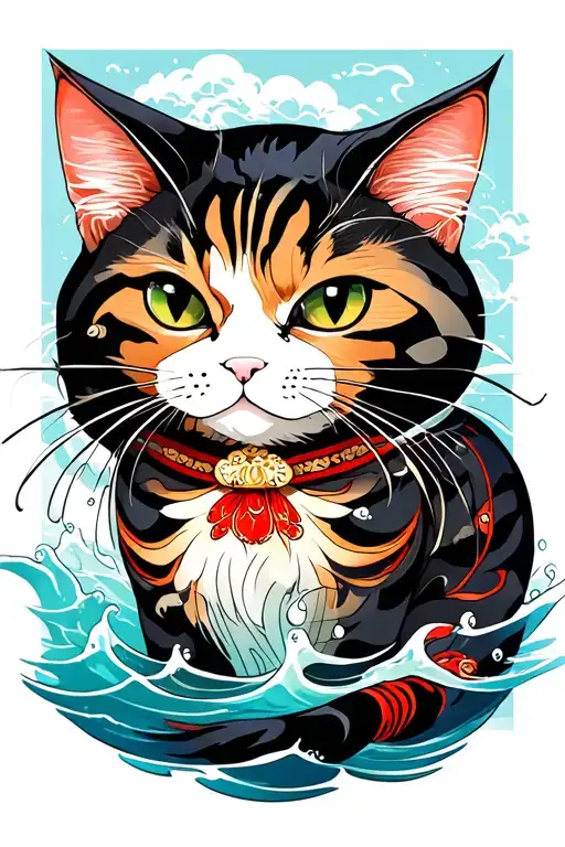 Cat Samuari In Water