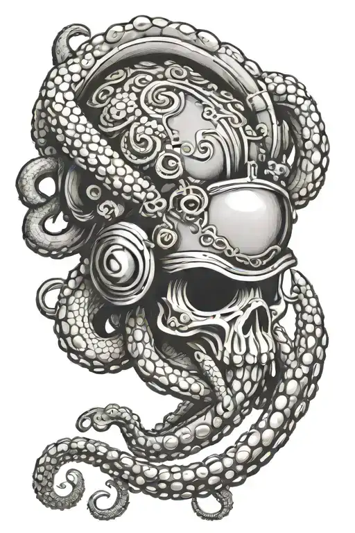 Octopus Wrapped Tentacles Wearing Roman Helmet