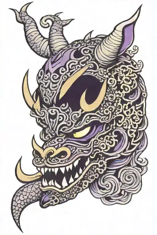 Dragon Inspired Oni Mask With Purple
