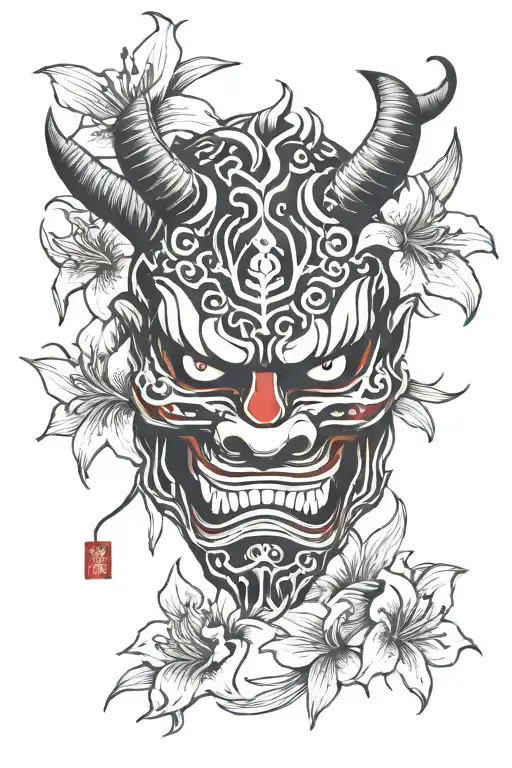 Oni Mask Inspired With Red Lily Flower