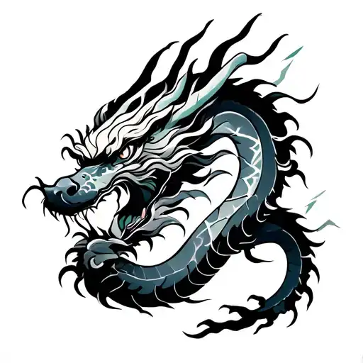 Chinesa Com Um Guerreiro Chines Dragon Small With Lightning