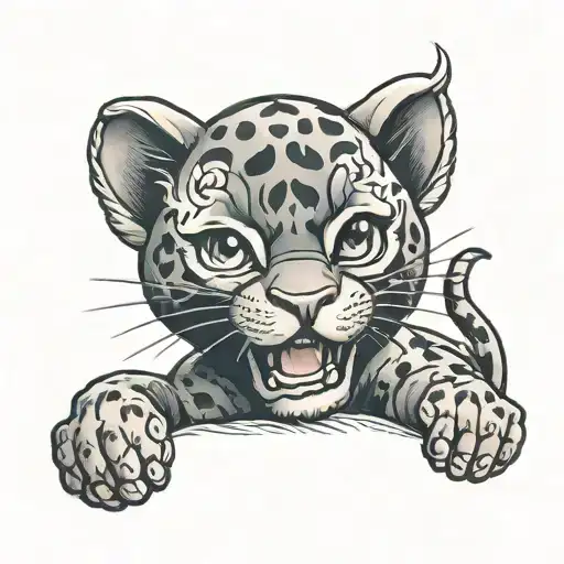 Cute Happy Baby Panther Tattoo Design