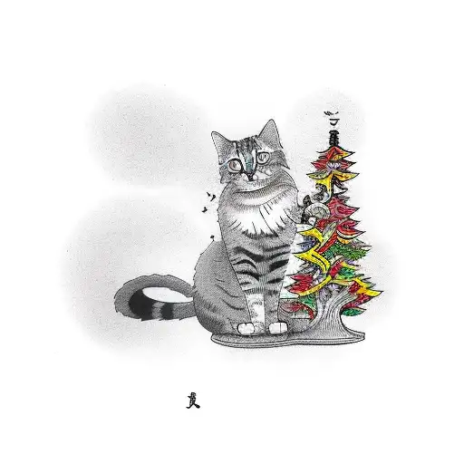 Cat Sitting On Tree With A Dog On Each Side Of The Tree Jumping Trying To Get The Cat