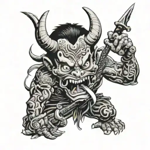 Evil Demon With A Knife In His Mouth