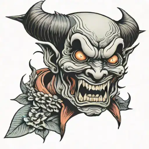Head Evil Demon With Knife In Mouth Tattoo