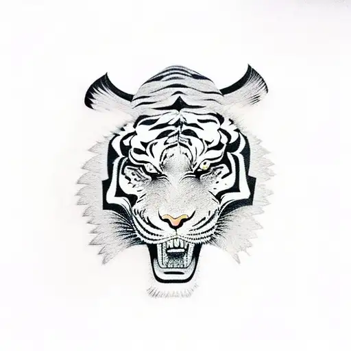 Traditional Japanese Style Tiger Fighting An Oni Demon