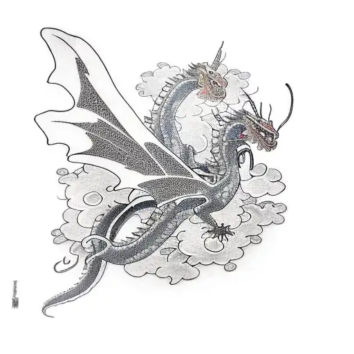 Dragon With Butterflys Around It