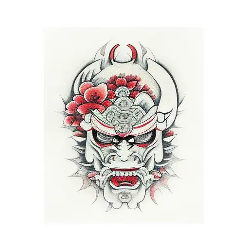 Oni Mask Con Katana Y Flores