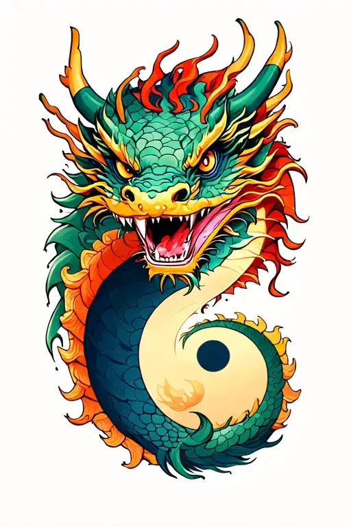 Dragon With Ting And Yang In Mouth