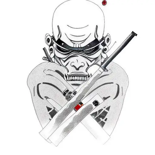 Samurai Smoking Cigarette With One Cybernetic Hand