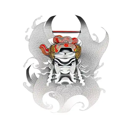 Samurai With Japanese Waves