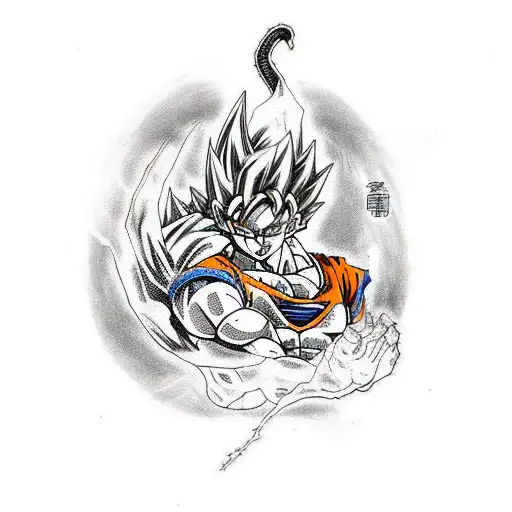A Fusion Of A Dragon Ball Z Character With Traditional Japanese Elements