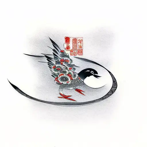 Bird In Flight In Japanese Style