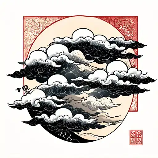 Japanese Clouds Black Work Design
