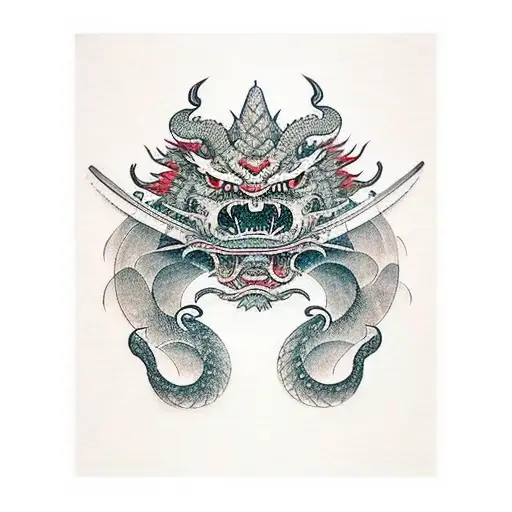 Samurai With Sword Dragon
