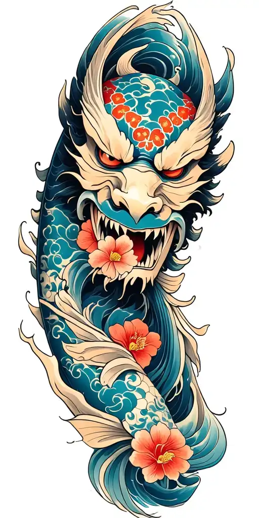 Flowers Oni Demon Mask Koi Fish Waves Skin Breaks Loose