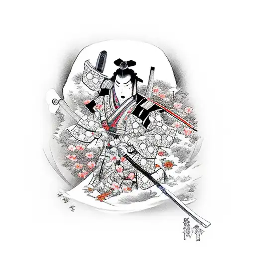 Samurai Avec Fleurs De Cerisier