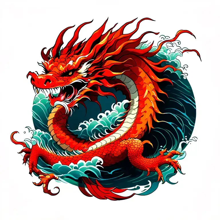 Red Dragon In Sea