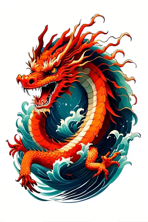 Red Dragon In Sea
