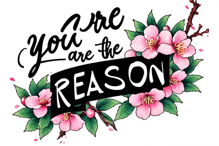You Are The Reason Quote Tattoo With Small Cherry Blossom Detail